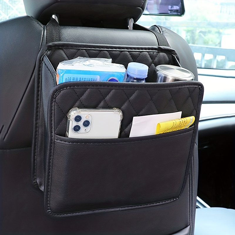 

Pu Leather Car Seat Back Organizer, Multi-pocket Storage Bag For Vehicle Interior, Polished Finish, Rectangular Shape, Universal Hanging Backseat Holder
