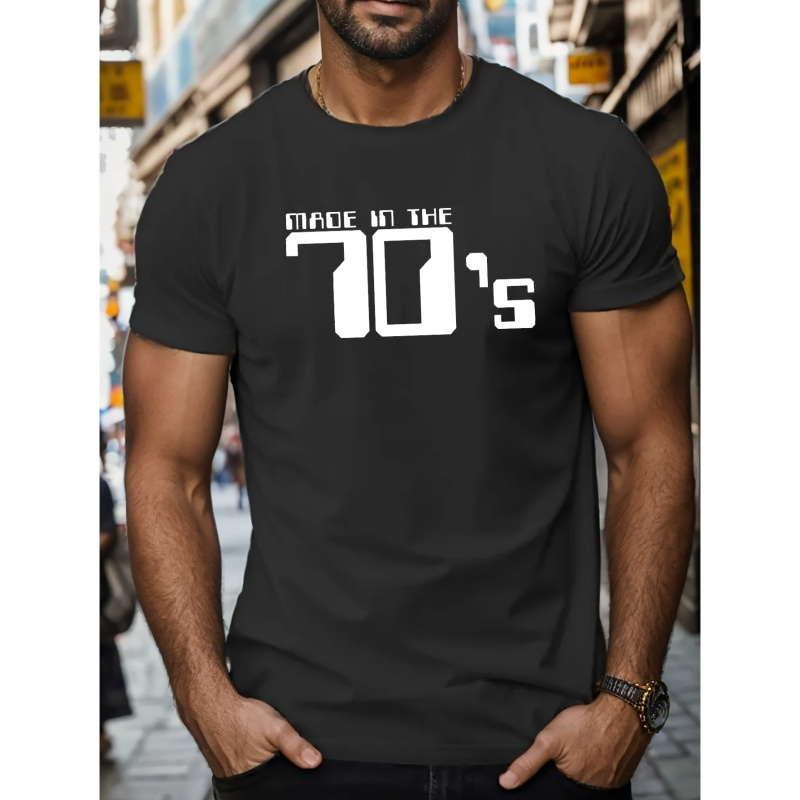

Men's Casual Made In The 70's Print Short Sleeve T-shirt Tops For Summer, Men's Clothes