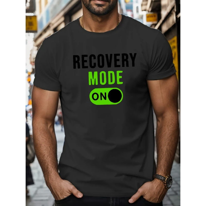 

Recovery Mode On Print Tees For Men, Casual Quick Drying Breathable T-shirt, Short Sleeve T-shirt For Running Training