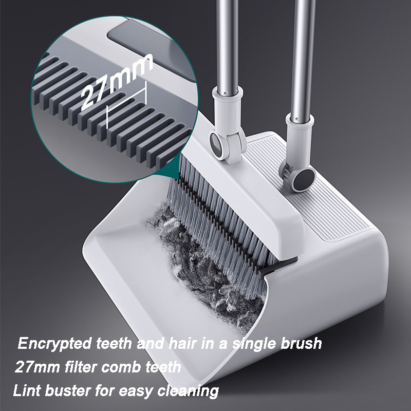 4pcs broom and dustpan set with floor brush thick long handled scrub brush non stick lint cleaning tools for home   dorms details 7