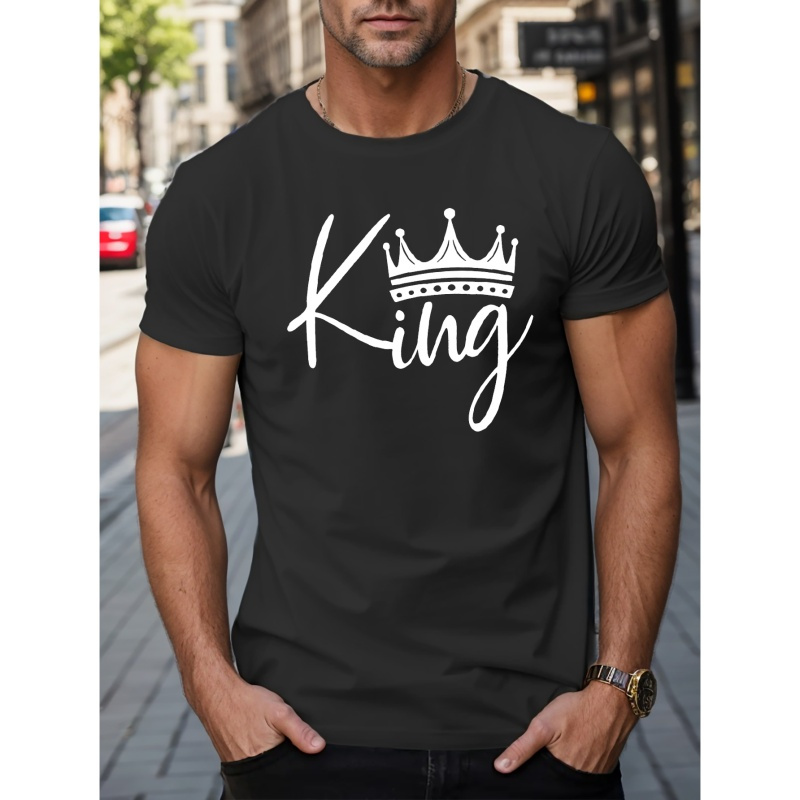 

King Pattern Print Casual Crew Neck Short Sleeve T-shirt For Men, Quick-drying Comfy Casual Summer Tops For Daily Wear Work Out And Vacation Resorts
