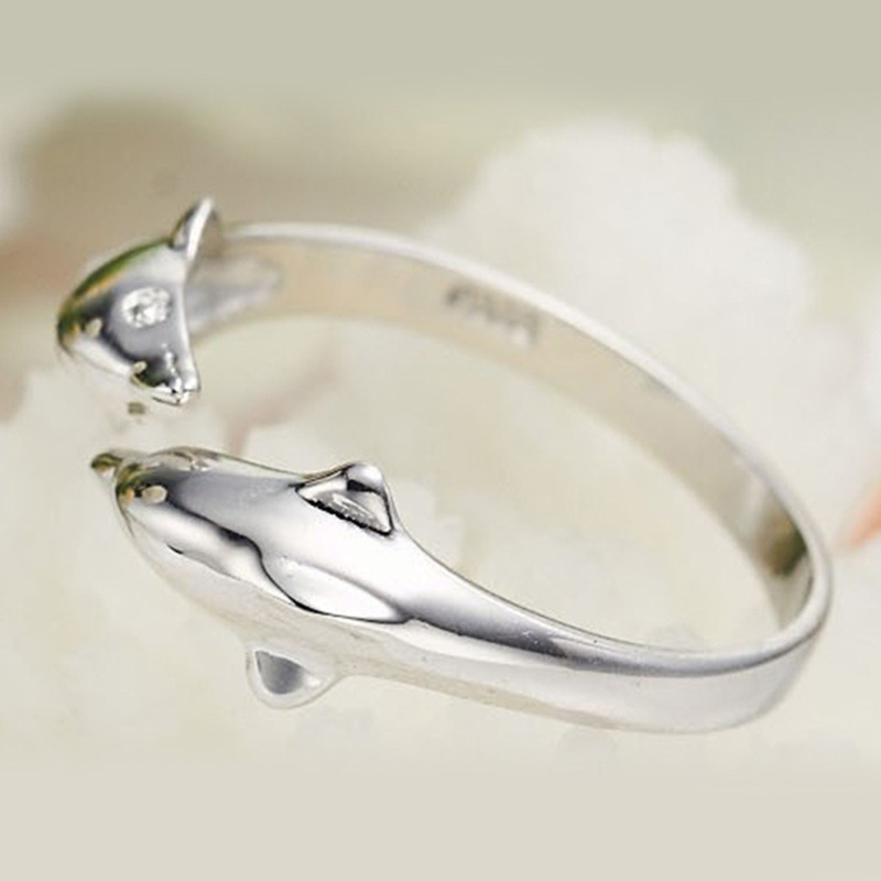 Women's 925 Silver Dolphin Double Ring, Personalized Gift