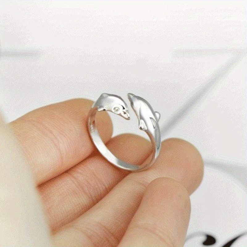 Women's 925 Silver Dolphin Double Ring, Personalized Gift