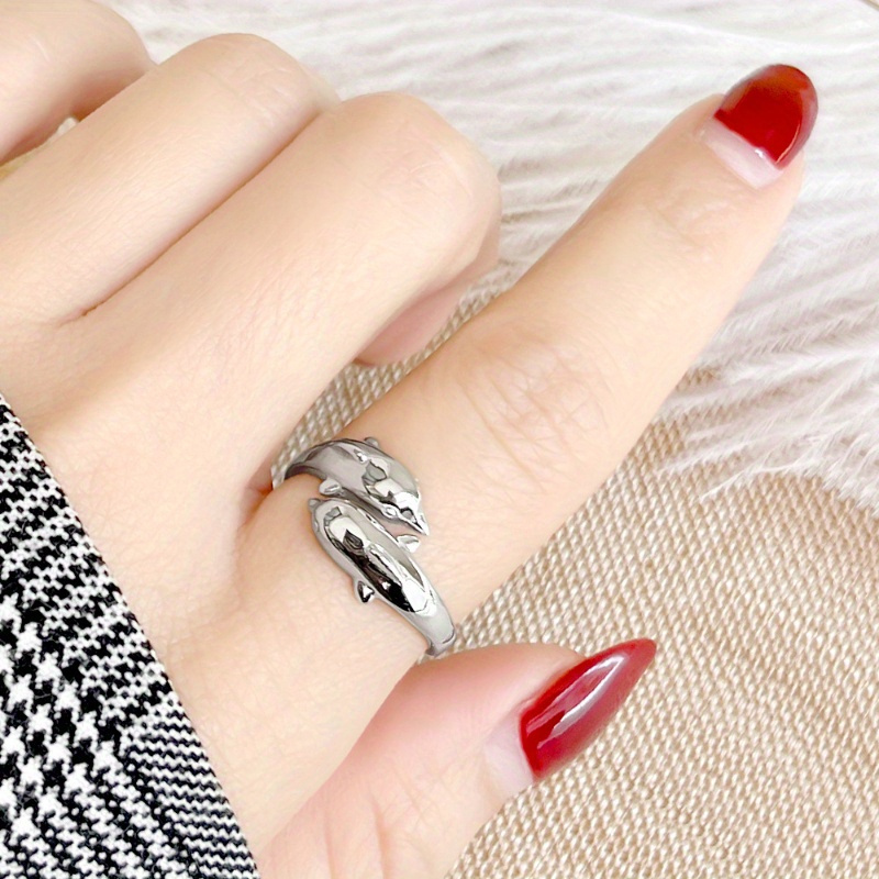 Women's 925 Silver Dolphin Double Ring, Personalized Gift