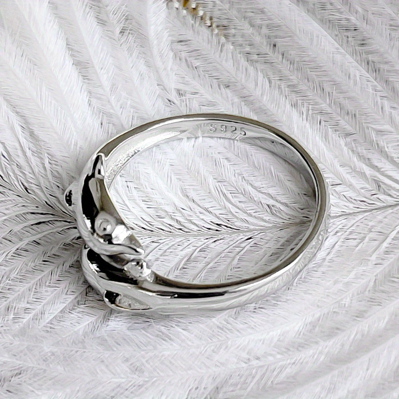 Women's 925 Silver Dolphin Double Ring, Personalized Gift