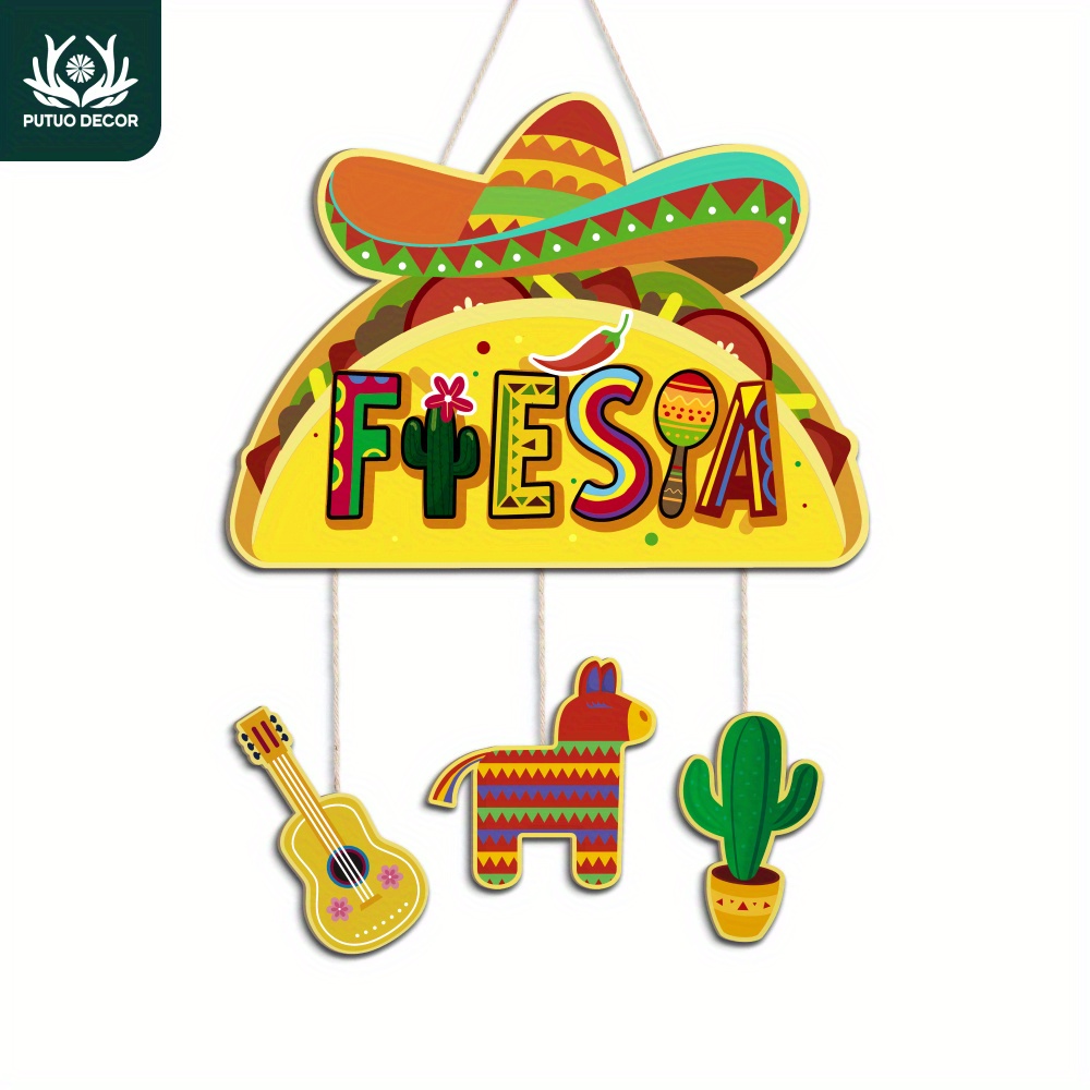 

1pc, Taco Shaped Wooden Round Hanging Sign Decor, Fiesta, Wall Art Decoration For Home Farmhouse Cafe Coffee House Restaurant, 11.8 X 11.8 Inches Cinco De Mayo Gifts