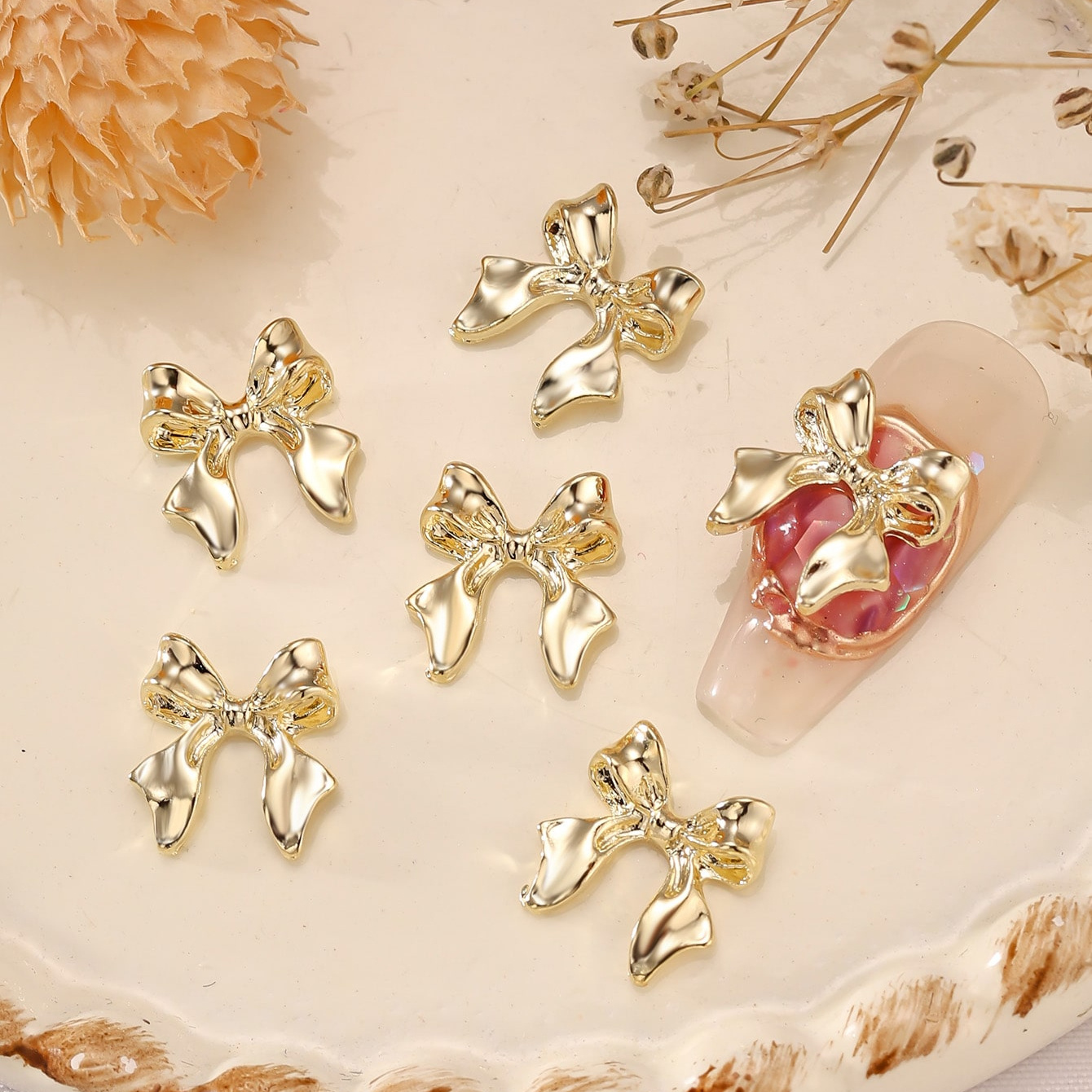 

10pcs Golden Ribbon Bowknot Nail Charms, Nail Art Accessories,nail Art Supplies For Women And Girls,nail Art Jewelry
