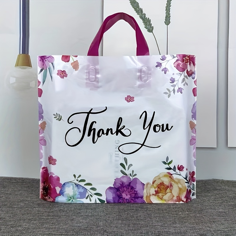 

50pcs Floral Thank You Gift Bags, Colorful Printed Multipurpose Shopping Bags, Small Supplies For Wedding & Birthday Party Decorations, Retail Use (12x14inches/30.48x35.56cm)