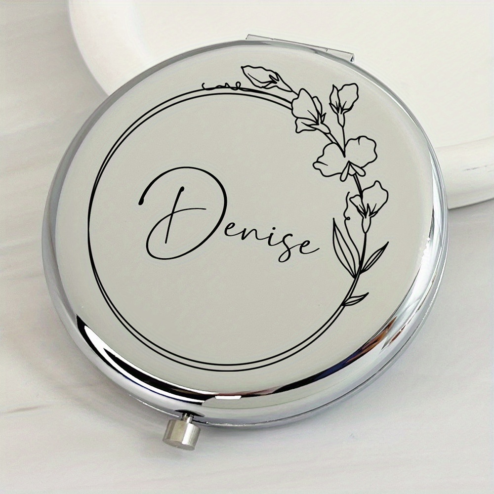 TEMU 1pc Customized Name Flower Compact Pocket Makeup Folding Mirror, Graduation Gift, Personalized Makeup Mirror, Portable Handheld Mirror Gift