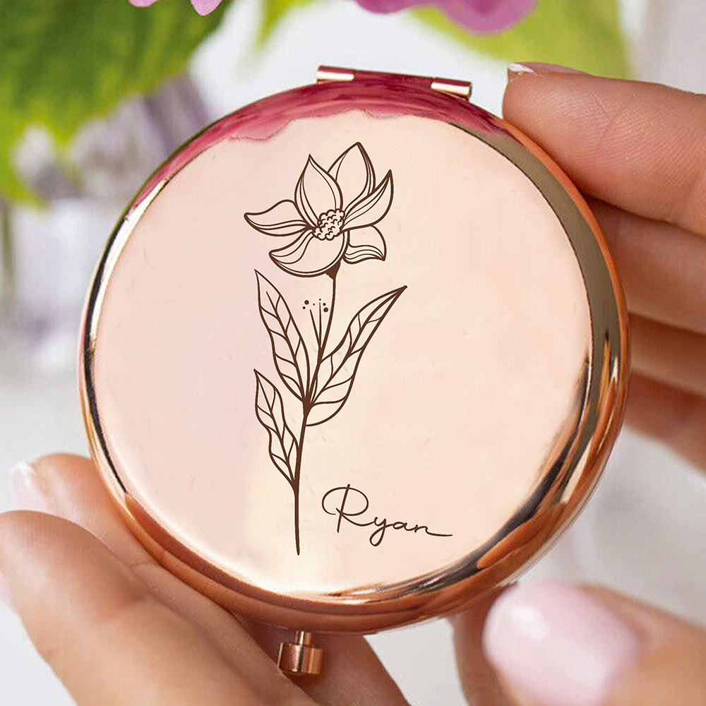 

1pc Personalized Birthday Gift For Her, Valentine's Day Christmas Pocket Mirror, Customized Makeup Mirror, Portable Handheld Folding Mirror