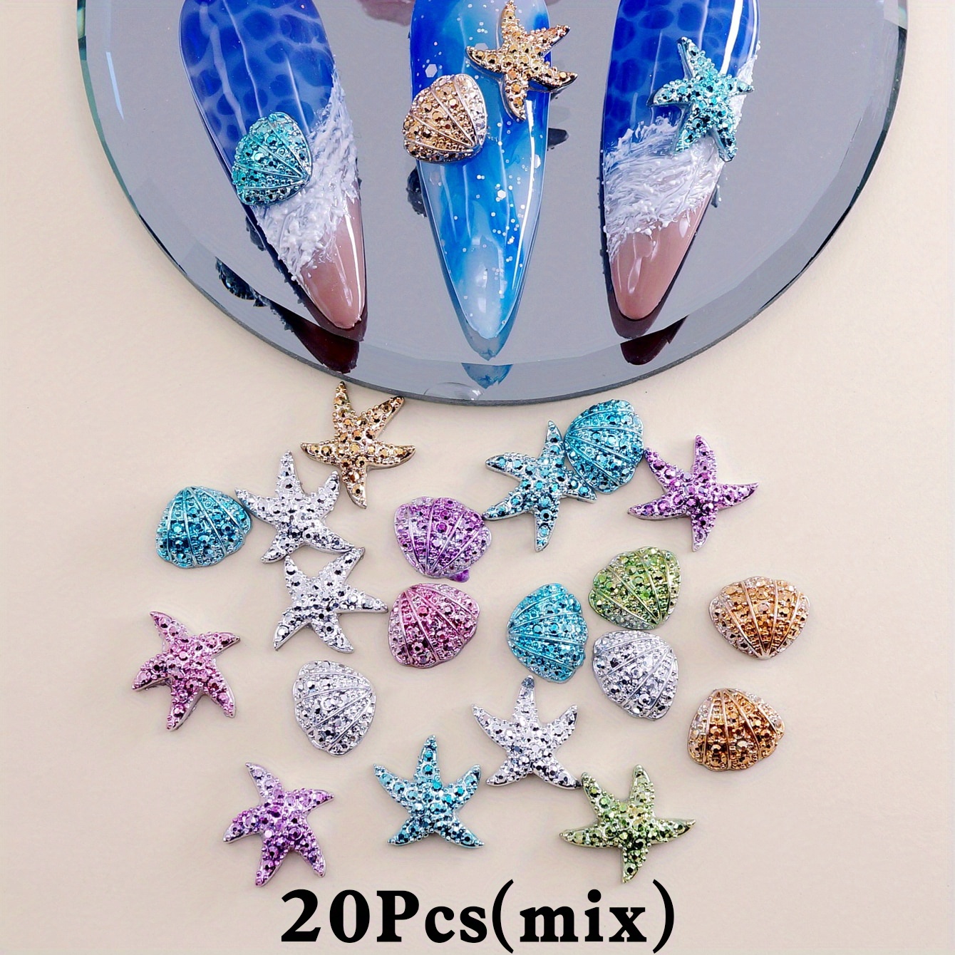 20pcs Sparkling Starfish Nail Art Charms - Colorful Ocean-themed Decorations With Glittery Sequins For Creative Nail Designs, Nail Art Supplies