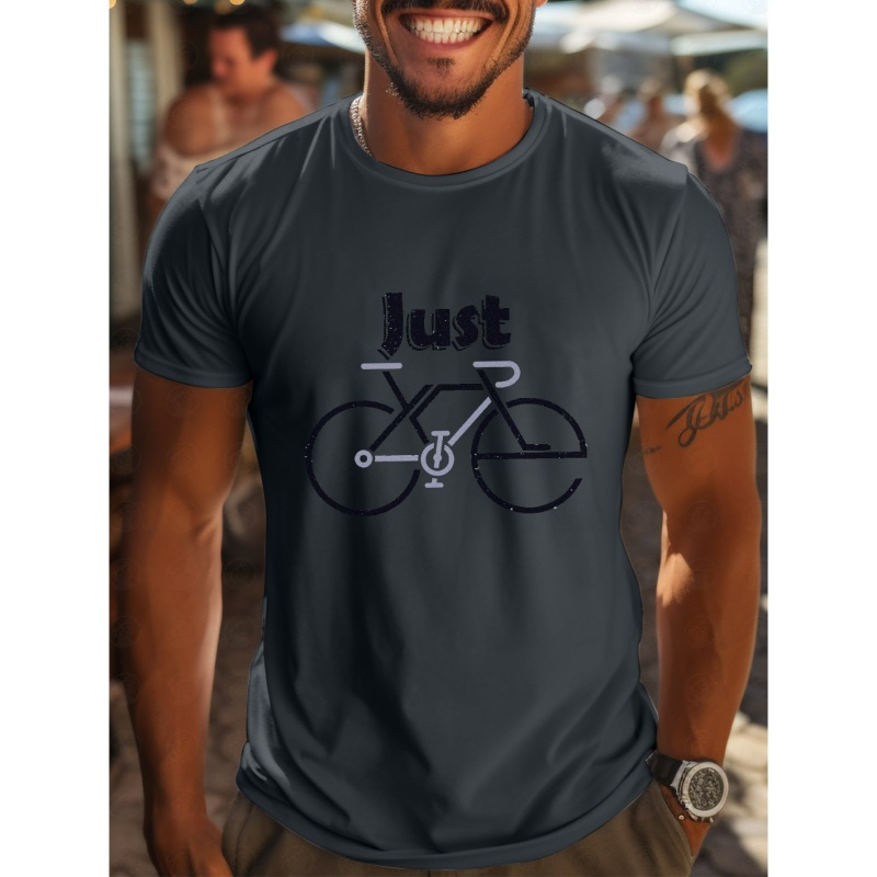 

Just Bike Print T Shirt, Tees For Men, Casual Short Sleeve T-shirt For Summer