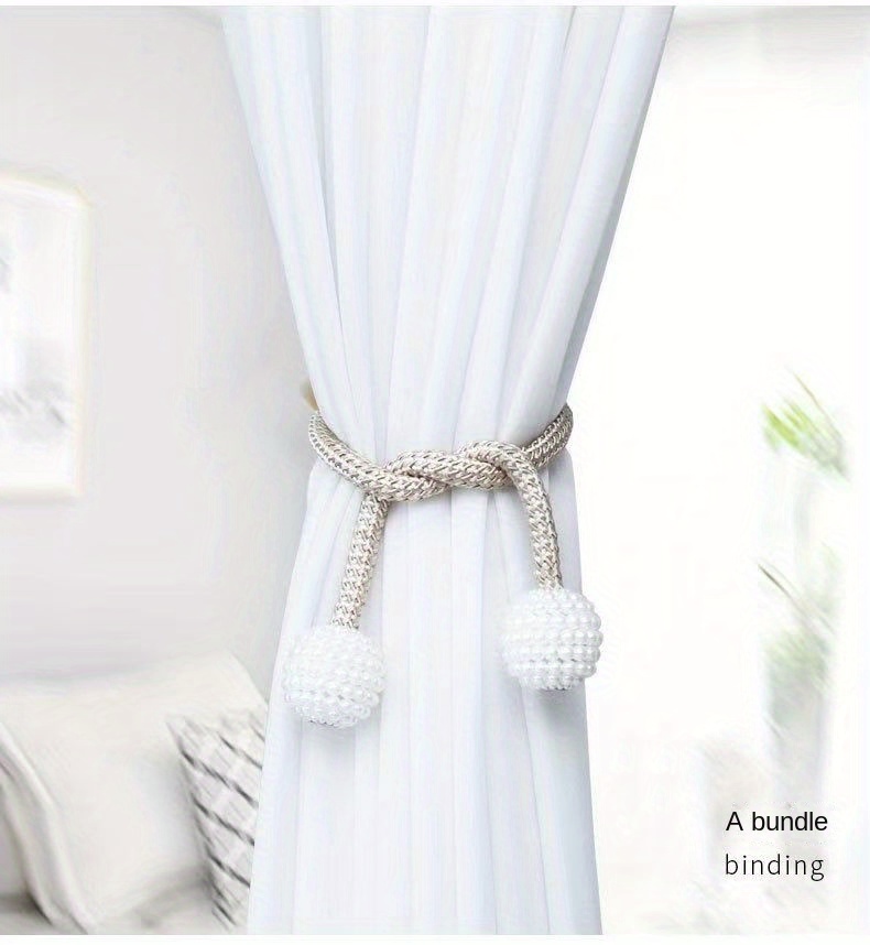 2pcs modern pearl curtain tiebacks artificial pearl drapery holdbacks for bedroom and living room decor details 1