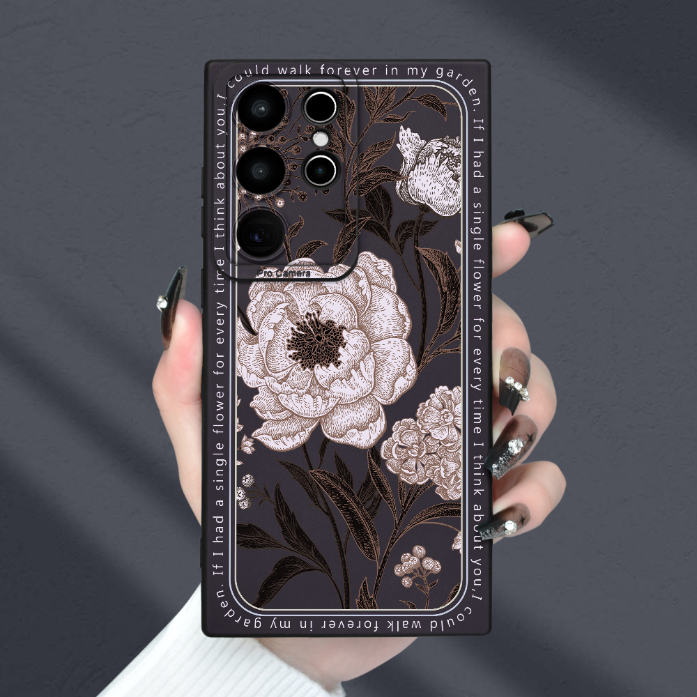 

Flowers Pattern Angel Eye Matte Texture Full Protection Anti-fingerprint Black Tpu Soft Phone Case With Lens Protector For Samsung Galaxy S/a Series Gift For Friend, Women, Men