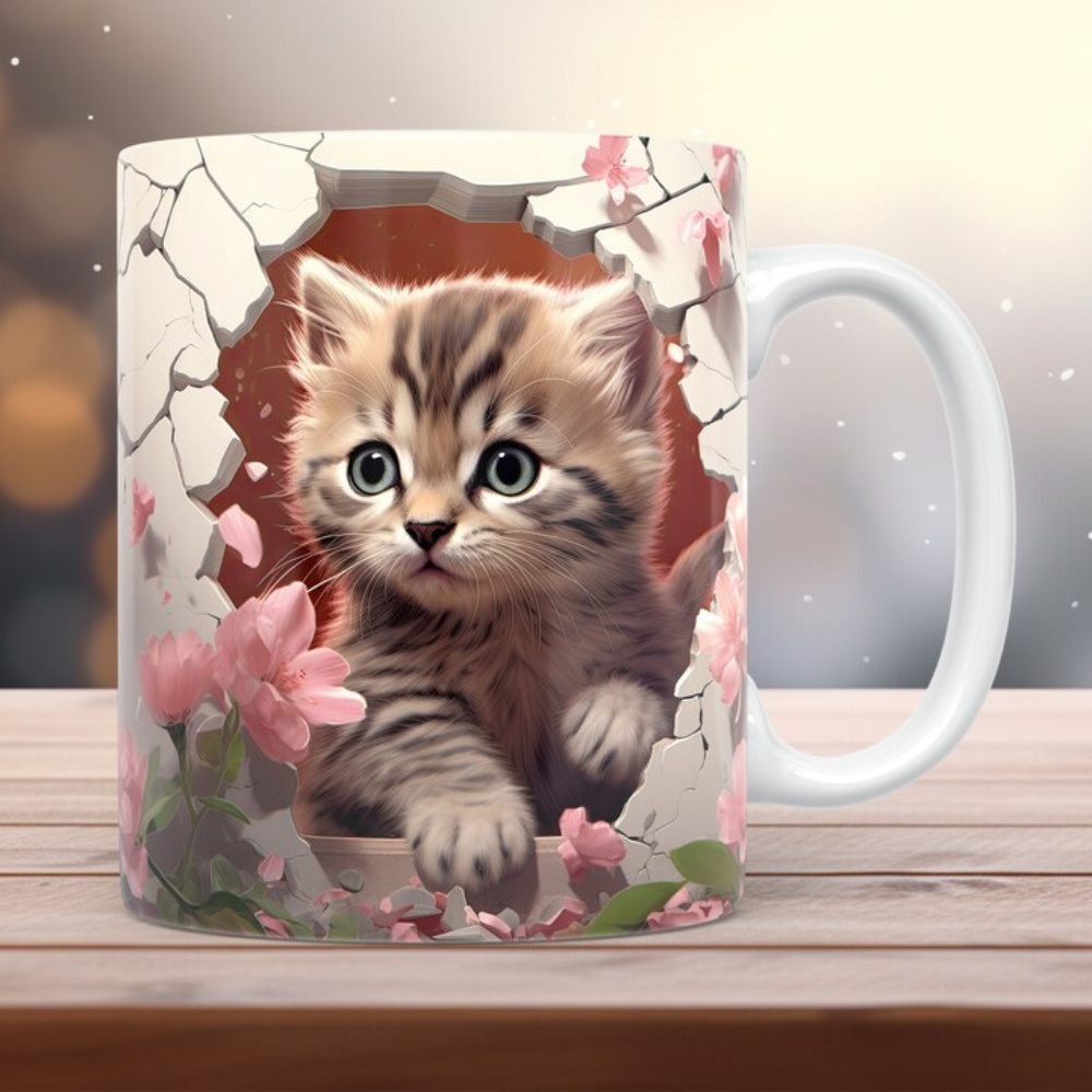 

1pc Kitten Pattern Ceramic Mug, Cute Coffee Mug, Tea Cup, Holiday & Birthday Gift, Home Decor