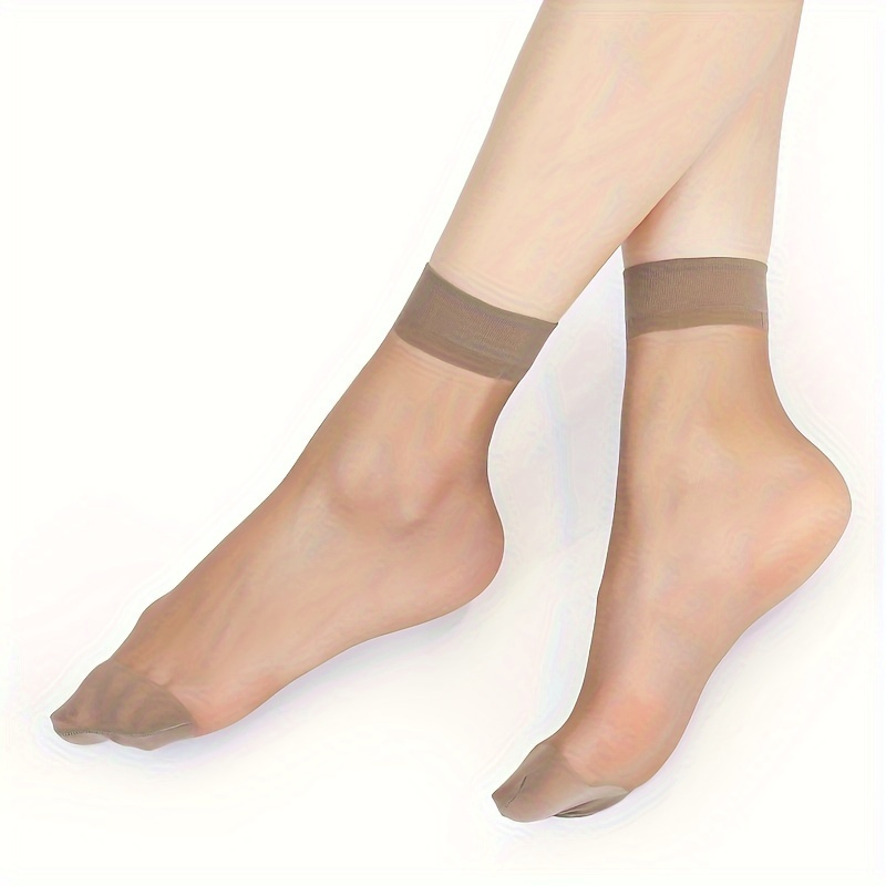 10 Pairs Solid Nylon Socks, Soft & Lightweight Elastic Short Socks, Women's Stockings & Hosiery