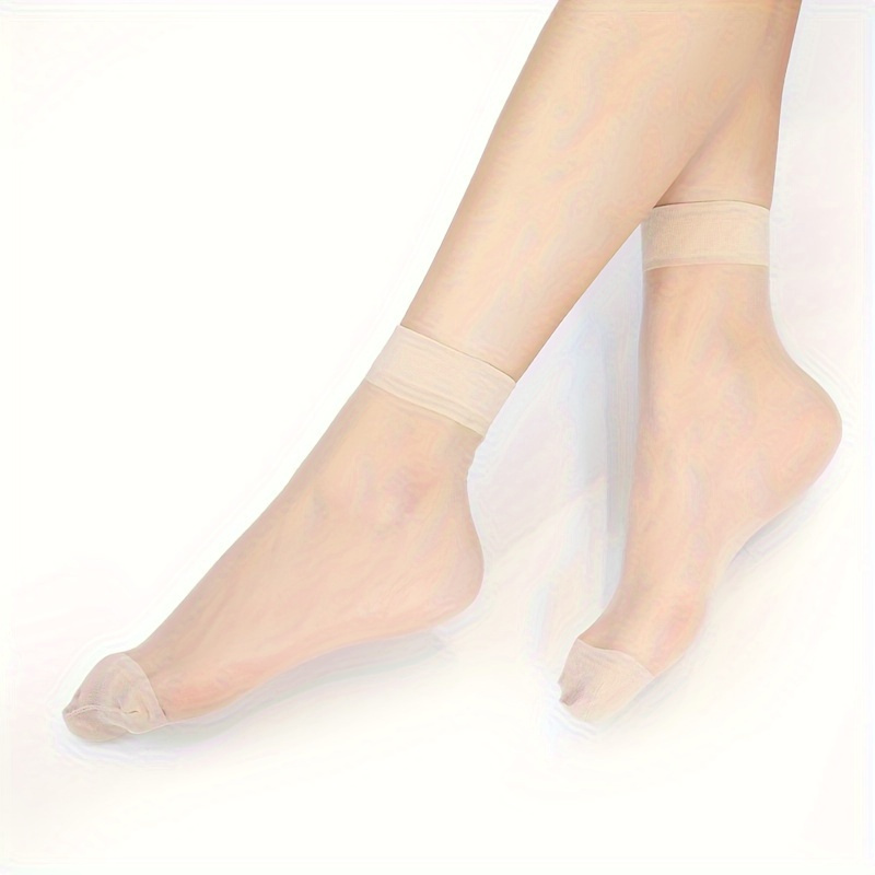 10 Pairs Solid Nylon Socks, Soft & Lightweight Elastic Short Socks, Women's Stockings & Hosiery