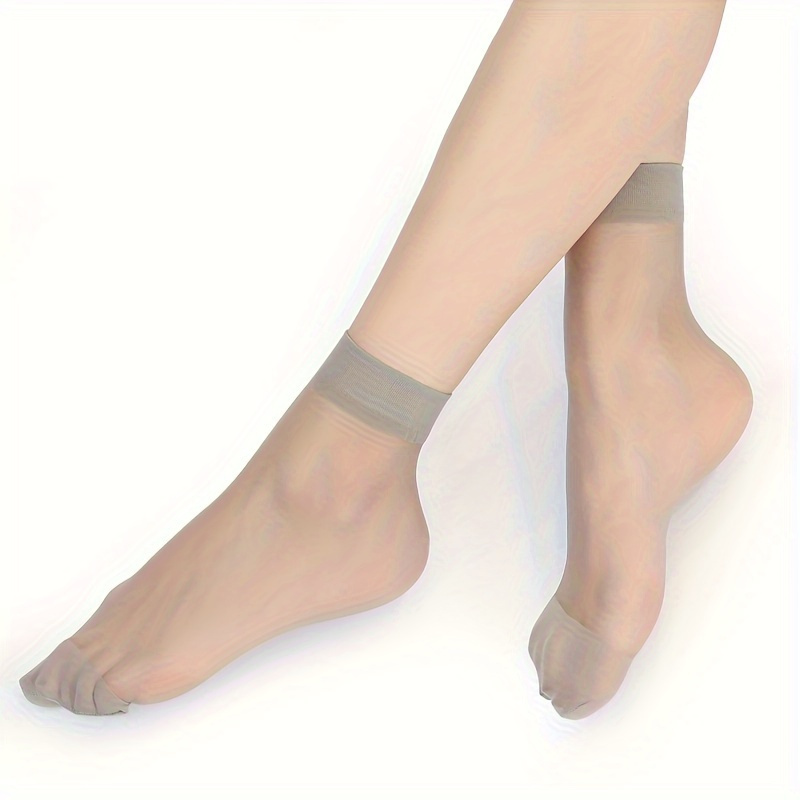 10 Pairs Solid Nylon Socks, Soft & Lightweight Elastic Short Socks, Women's Stockings & Hosiery