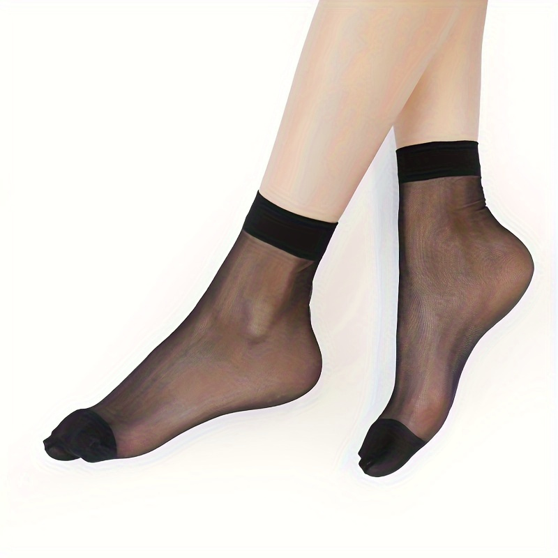 10 Pairs Solid Nylon Socks, Soft & Lightweight Elastic Short Socks, Women's Stockings & Hosiery