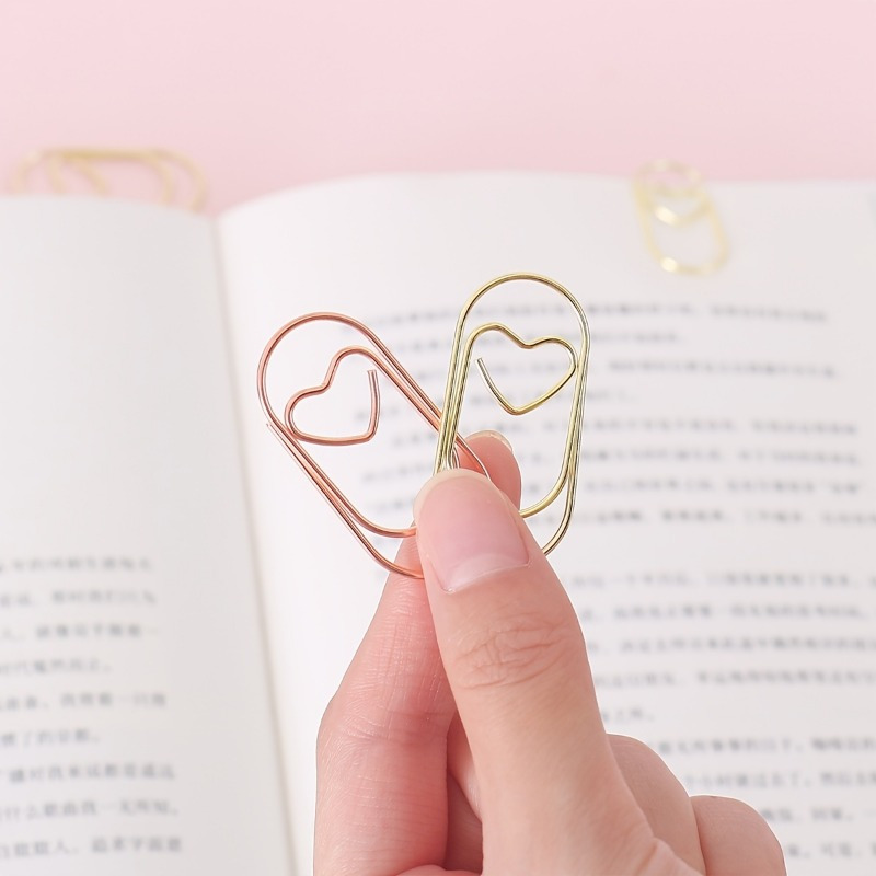 

50pcs Cute Heart Paper Clips, Small Mini Paperclips, Metal Paper Clips, Office And School Supplies