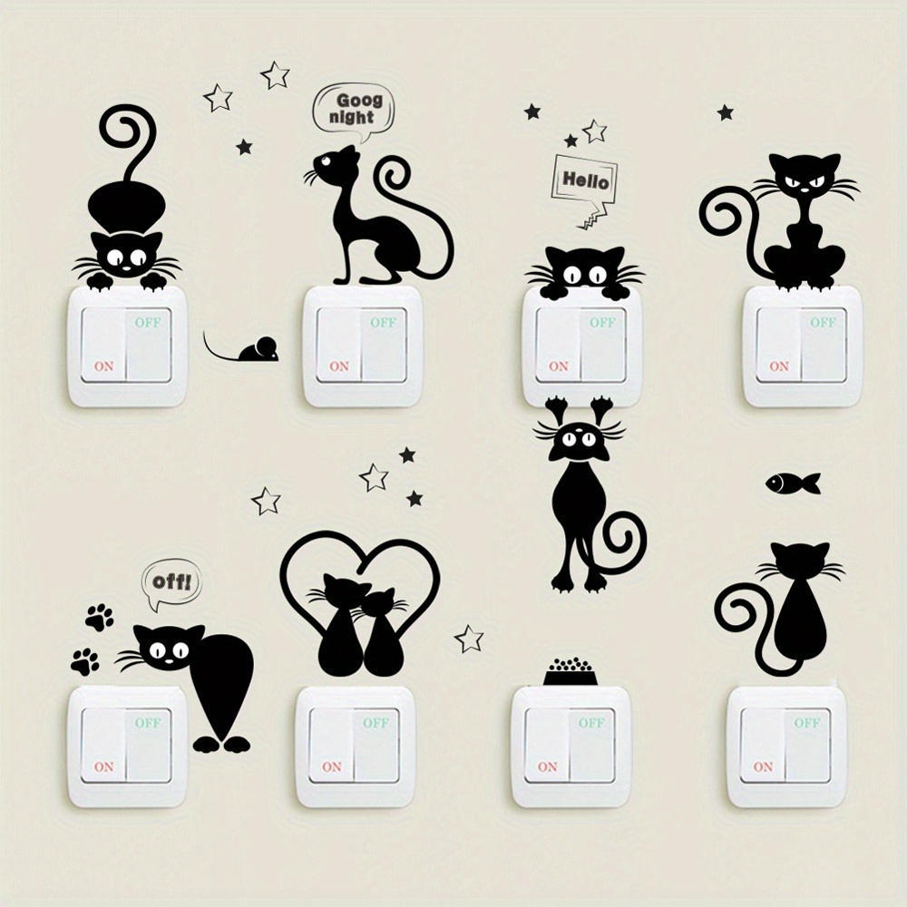 Image of 1 Set Of Adorable Cat Light Switch Decals, Decorative Stickers For Bathroom, Bedroom, And Living Room, Removable Light Switch Stickers, Self-adhesive Wall Decor, Home Decoration