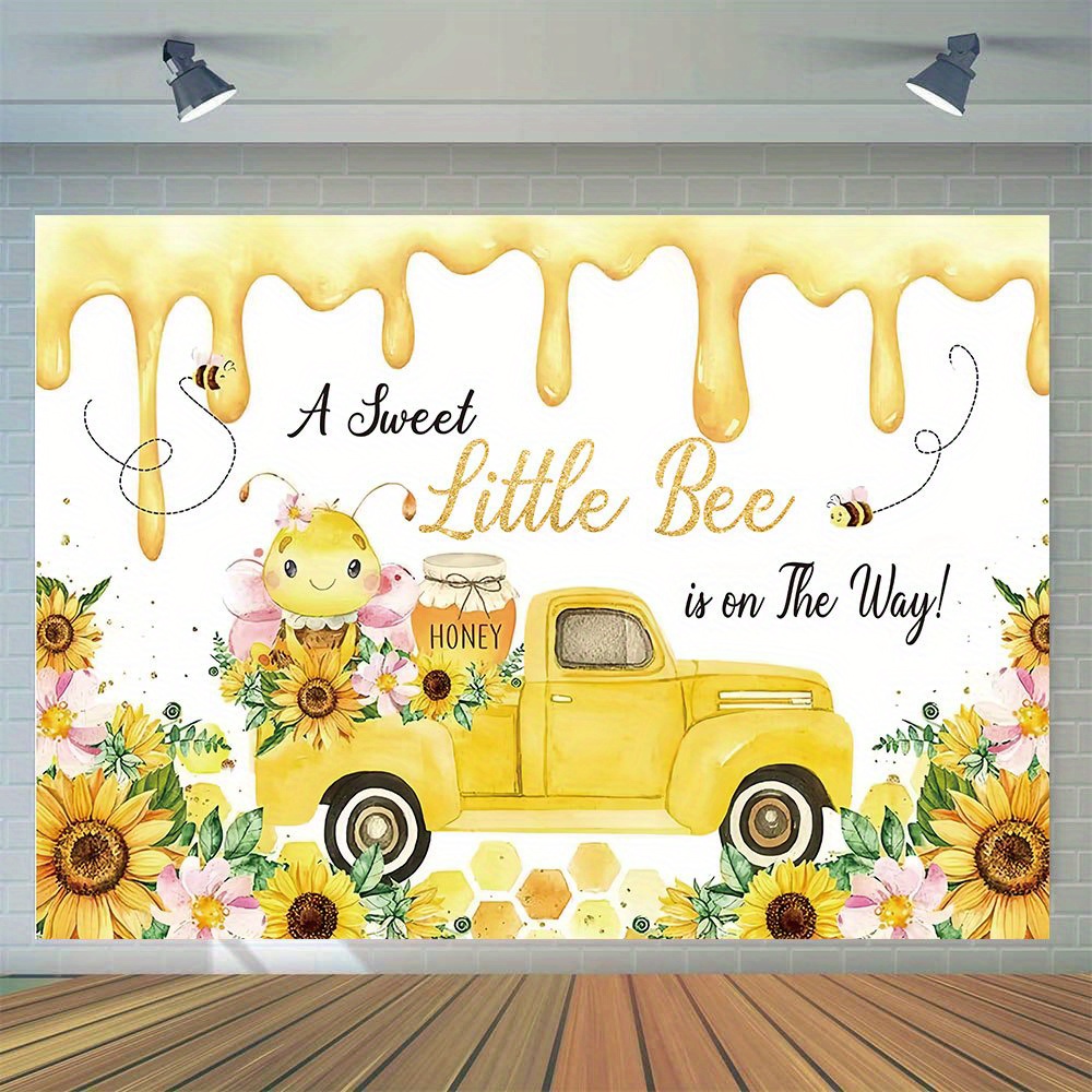 

1pc, Baby Shower Photography Backdrop, Vinyl Cute Little Bee On The Road Photo Mommy Bee Theme Pregnancy Announcement Party Banner Studio Photo Booth Prop