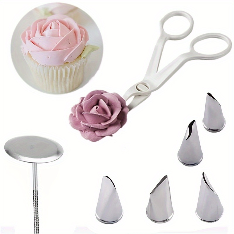 

7pcs, Stainless Steel Cake Decorating Kit, Rose Icing Tips, Flower Lifter Scissors & Flower Nail Set, Baking Tools For Cupcakes And Cakes, Diy Piping Decoration Supplies