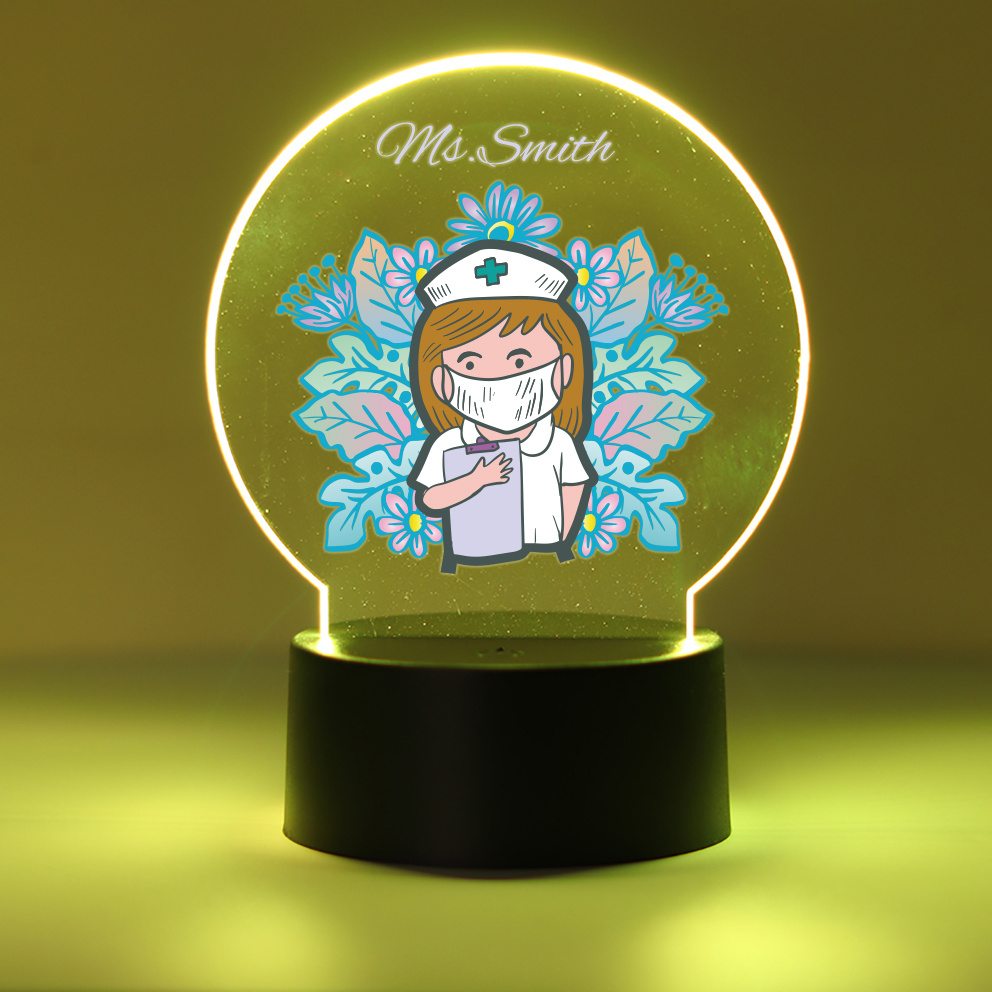 1pc, Custom Name Nurse Flower Creative Gift 3D Light Illusion LED Night  Light Warm Light/rainbow Birthday Gift Christmas Gift Nurse's Day Gift For  Boy