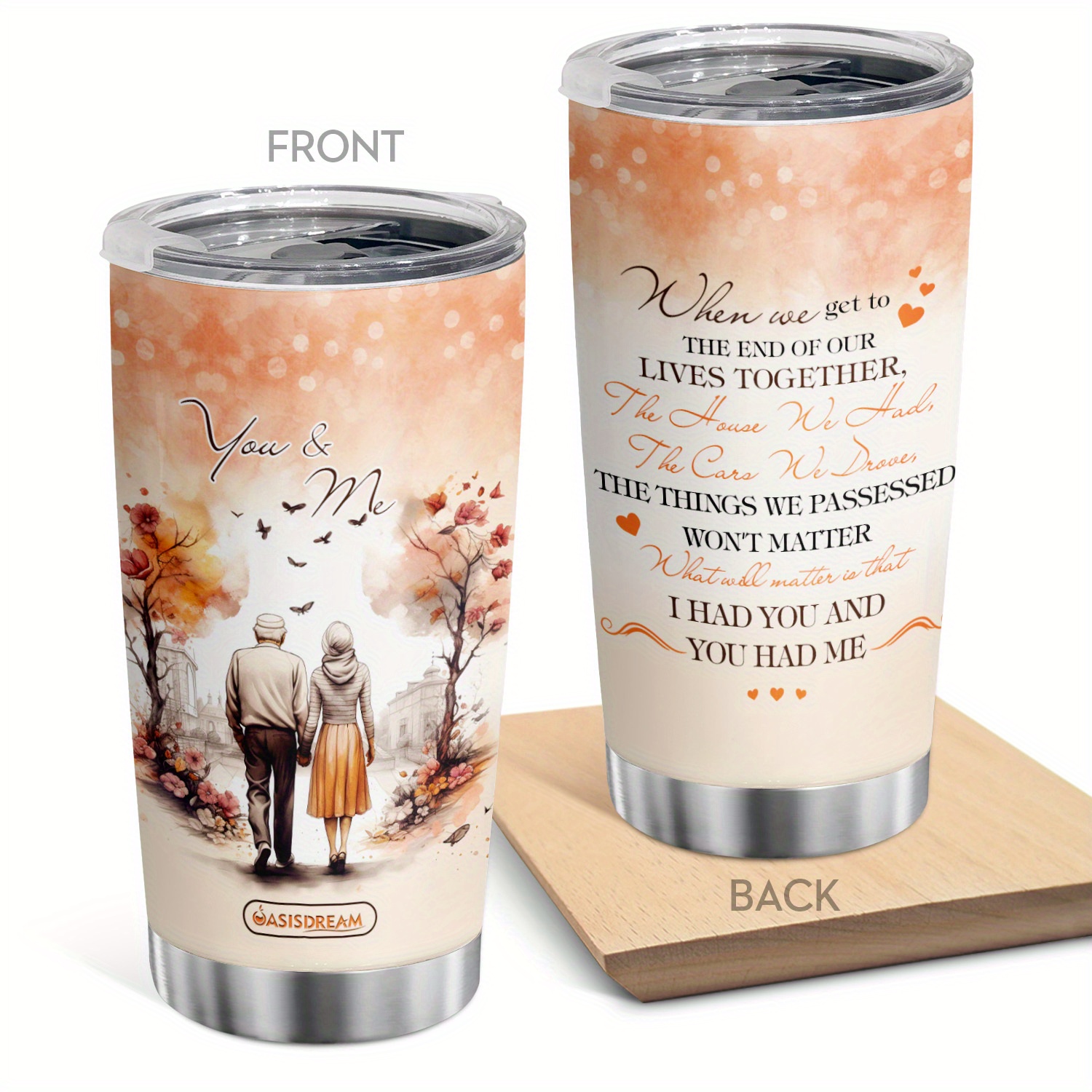 

1pc 20oz Travel Tumbler With Lid Old Couple Print Coffee Mug Water Cup Stainless Steel Tumbler Cup You And Me Gift To Lover