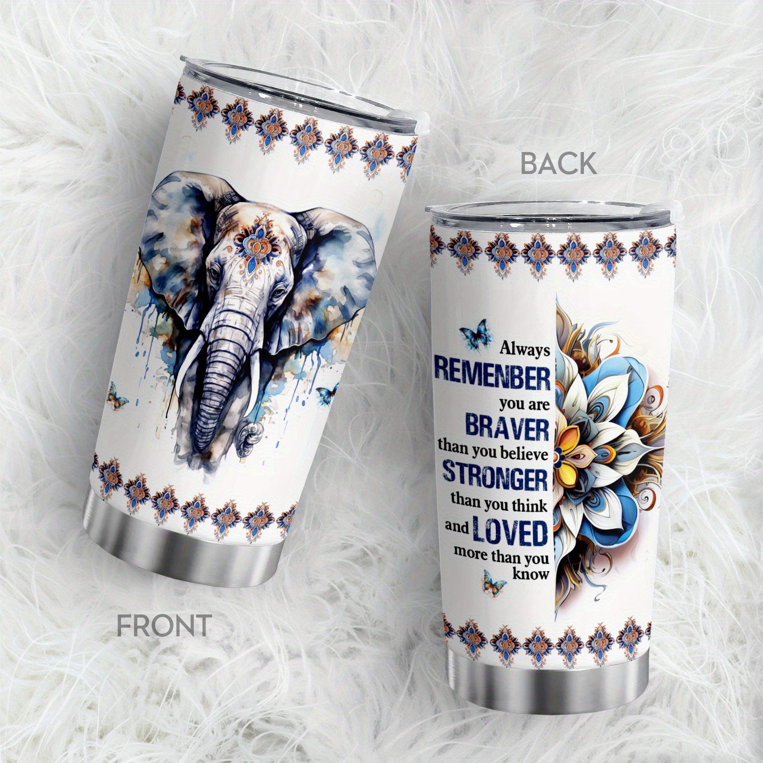 

1pc 20oz Birthday Gifts Motivational Words, Tumbler Cup With Lid, Insulated Travel Coffee Mug With Elephant Print, For Ice Drink, Hot Beverage