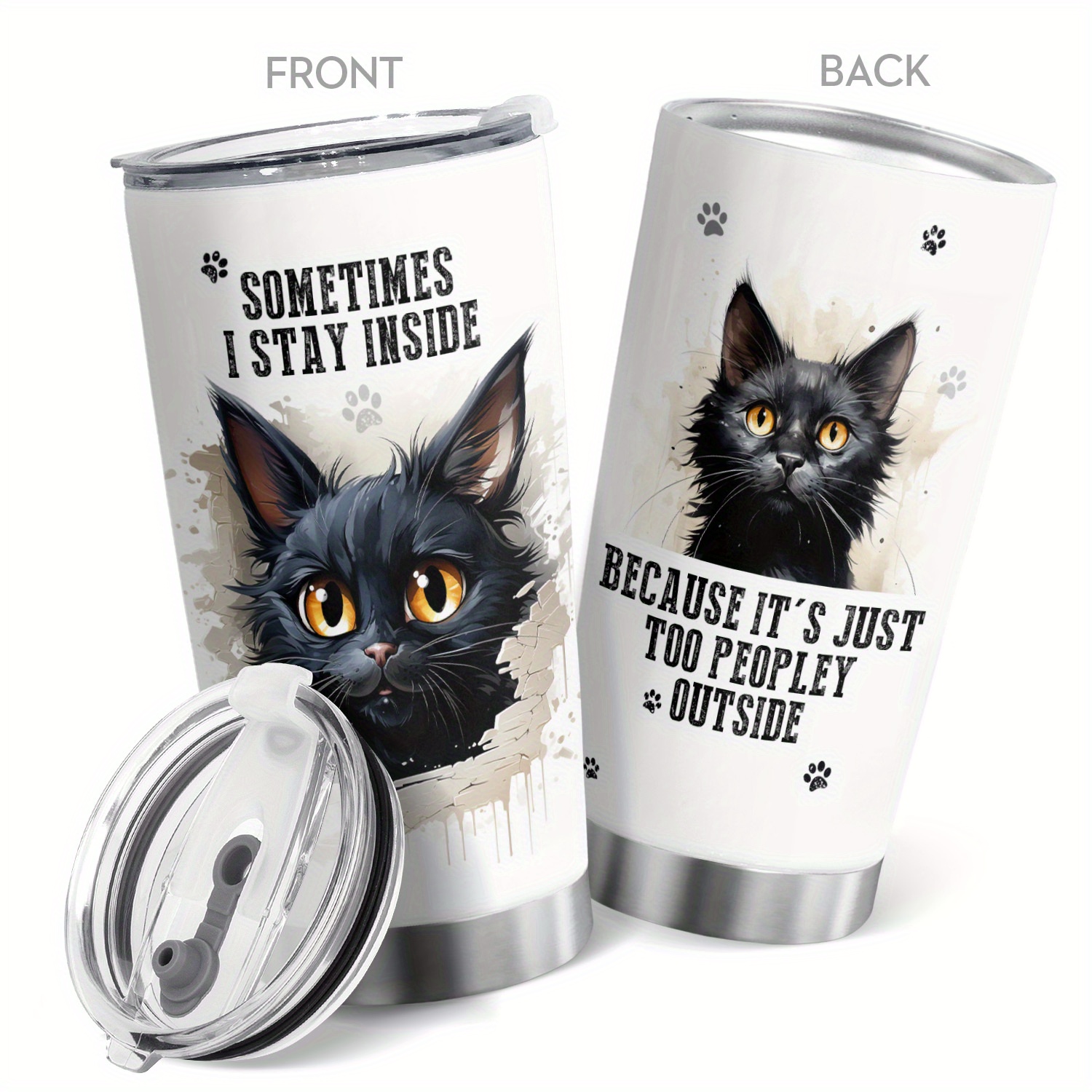 

1pc Cute Kitten Vacuum Tumbler Cup Double Walled Insulated Coffee Mug Sometimes I Stay Inside Bottle For Travel, Work, Fitness Cold Warm Beverage