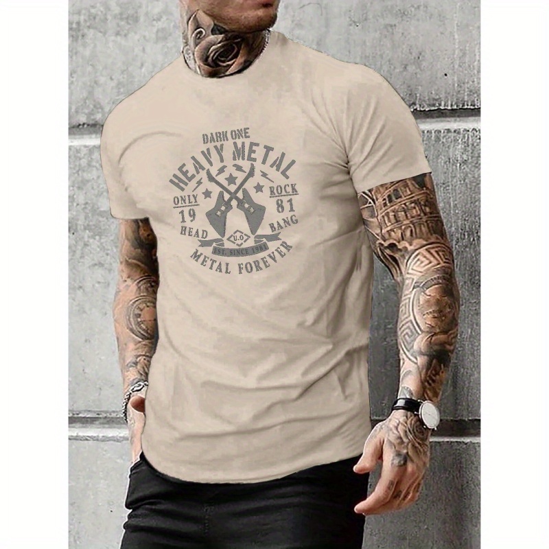 

Heavy Metal Forever Print T Shirt, Tees For Men, Casual Short Sleeve T-shirt For Summer