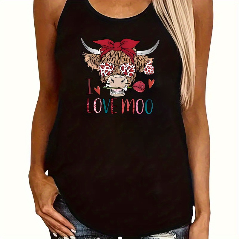 

Cow Print Solid Sleeveless Vest Top, Casual Loose Racer Back Sports Tank Top, Women's Activewear