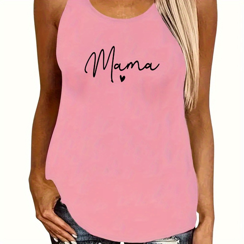 

Mama Print Solid Sleeveless Vest Top, Casual Loose Racer Back Sports Tank Top, Women's Activewear