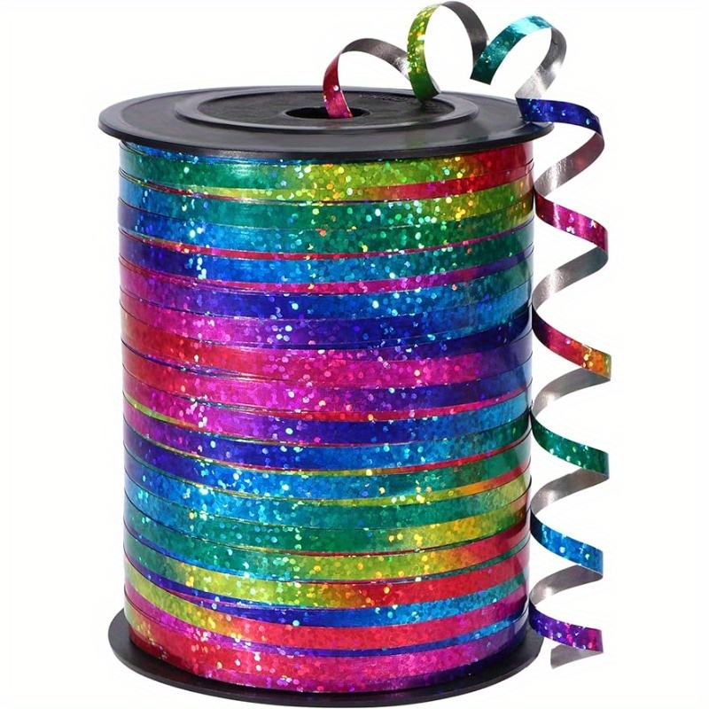 

1 Roll, 500 Yard Rainbow Ribbon, Rainbow Curling Ribbon, Metallic Shiny Curling Ribbon For Gift Wrapping, Balloon String, Balloon Ribbon, Laser Curly Ribbon For Wedding, Birthday, Christmas 3/16