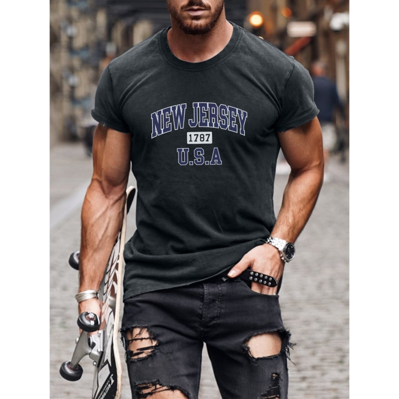

New Jersey Print T Shirt, Tees For Men, Casual Short Sleeve T-shirt For Summer