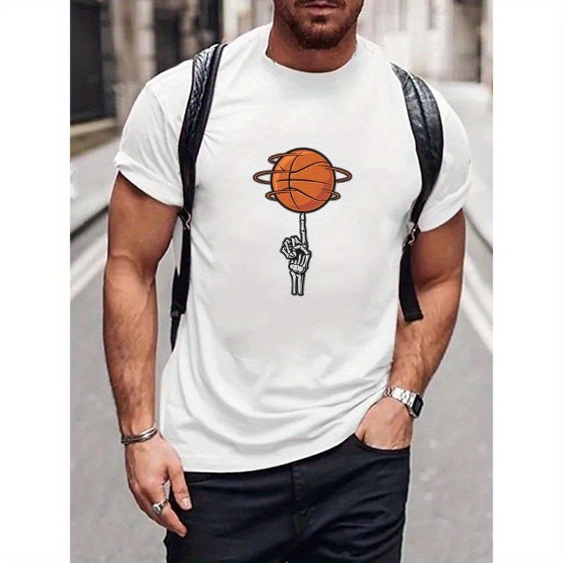 

Spinning Basketball Print T Shirt, Tees For Men, Casual Short Sleeve T-shirt For Summer