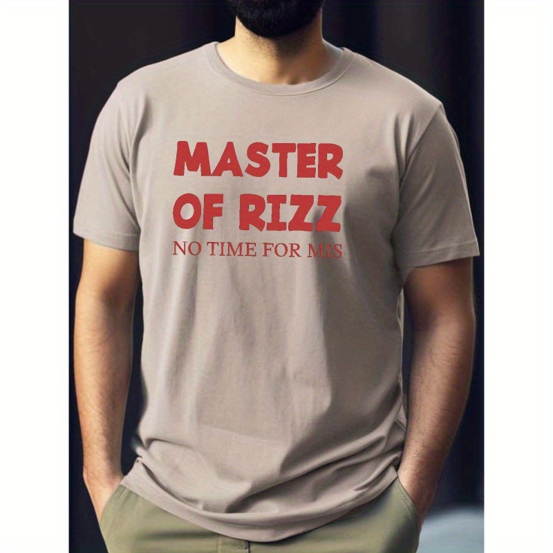 

Master Of Rizz Pattern, Men's Trendy Graphic T-shirt, Casual Stretchy Breathable Short Sleeve Tee For Summer