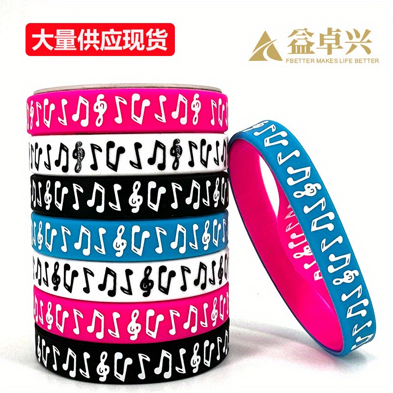 

4/8 Pcs Printed Music Symbol Wrist Band Pop Band Party Concert Theme Party Silicone Bracelet