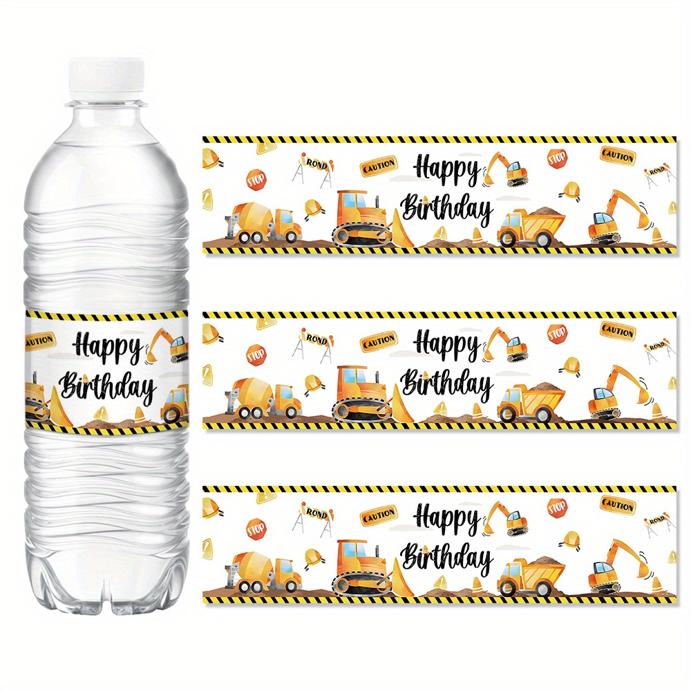 

10pcs/set, Excavator Bulldozer Pattern Water Bottle Sticker Label For Construction Theme Birthday Party Decor