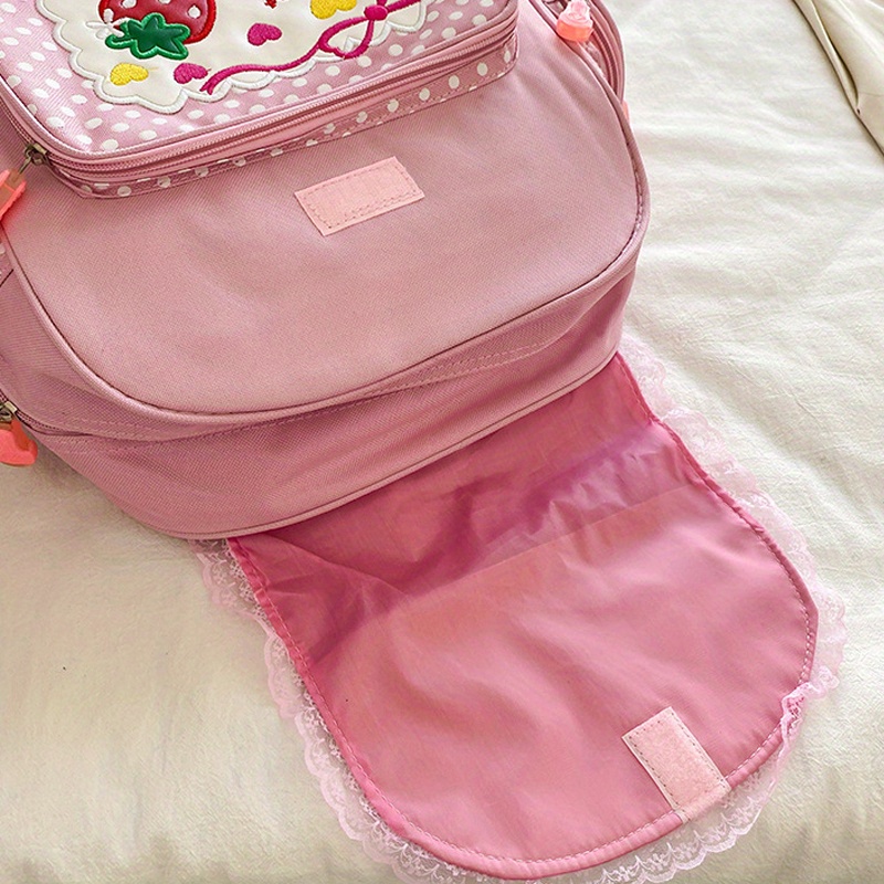 1pc cute embroidered fruit strawberry lace backpack students  display picture 3