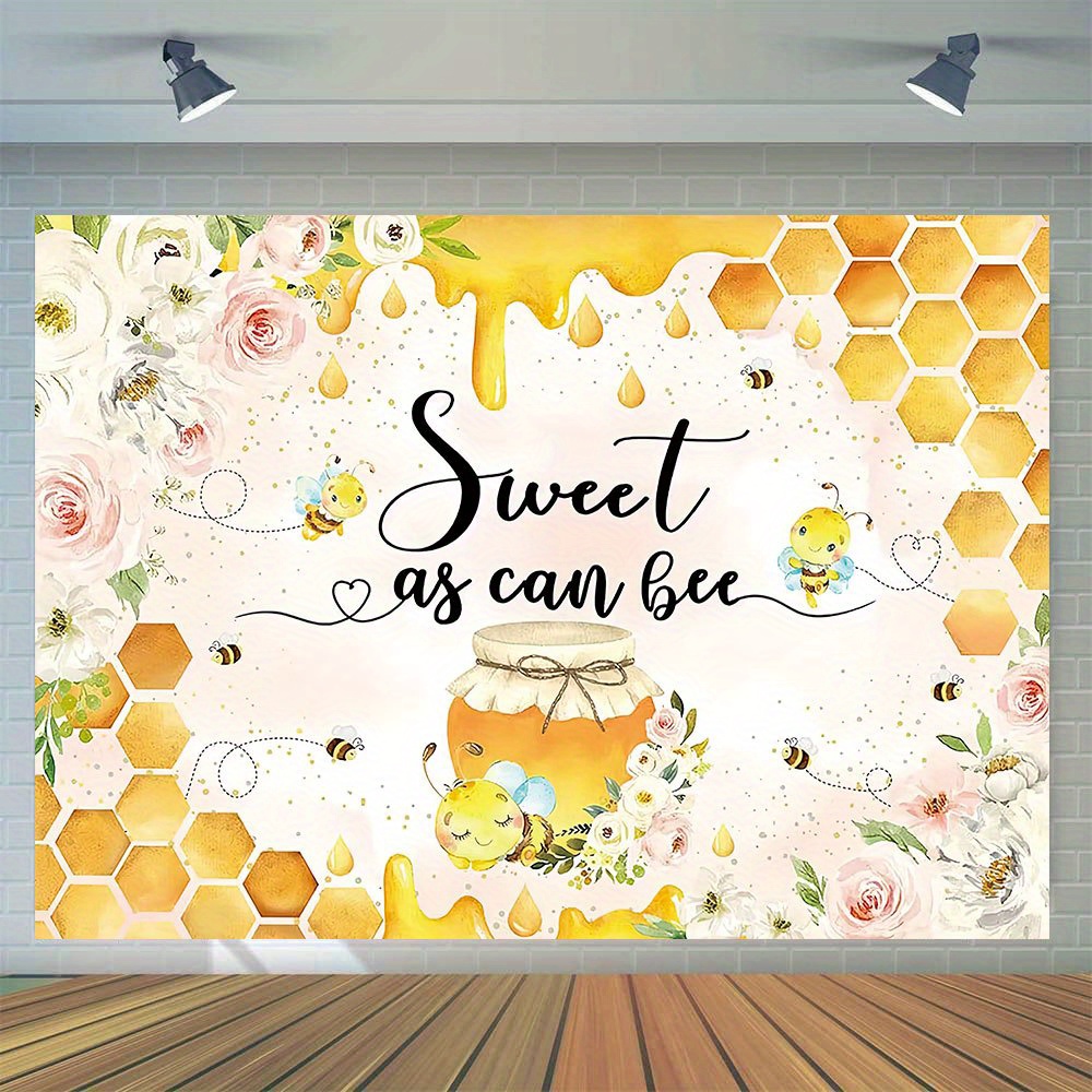 

1pc, Shower Photography Backdrop, Vinyl Cute Little Bee Hexagonal Honeycomb Photo Bee Theme Party Decorations Studio Photo Booth Props