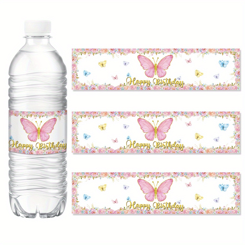 

10pcs/set, Pink Butterfly Theme Water Bottle Sticker Label For Birthday Party Wedding Decorations Supplies