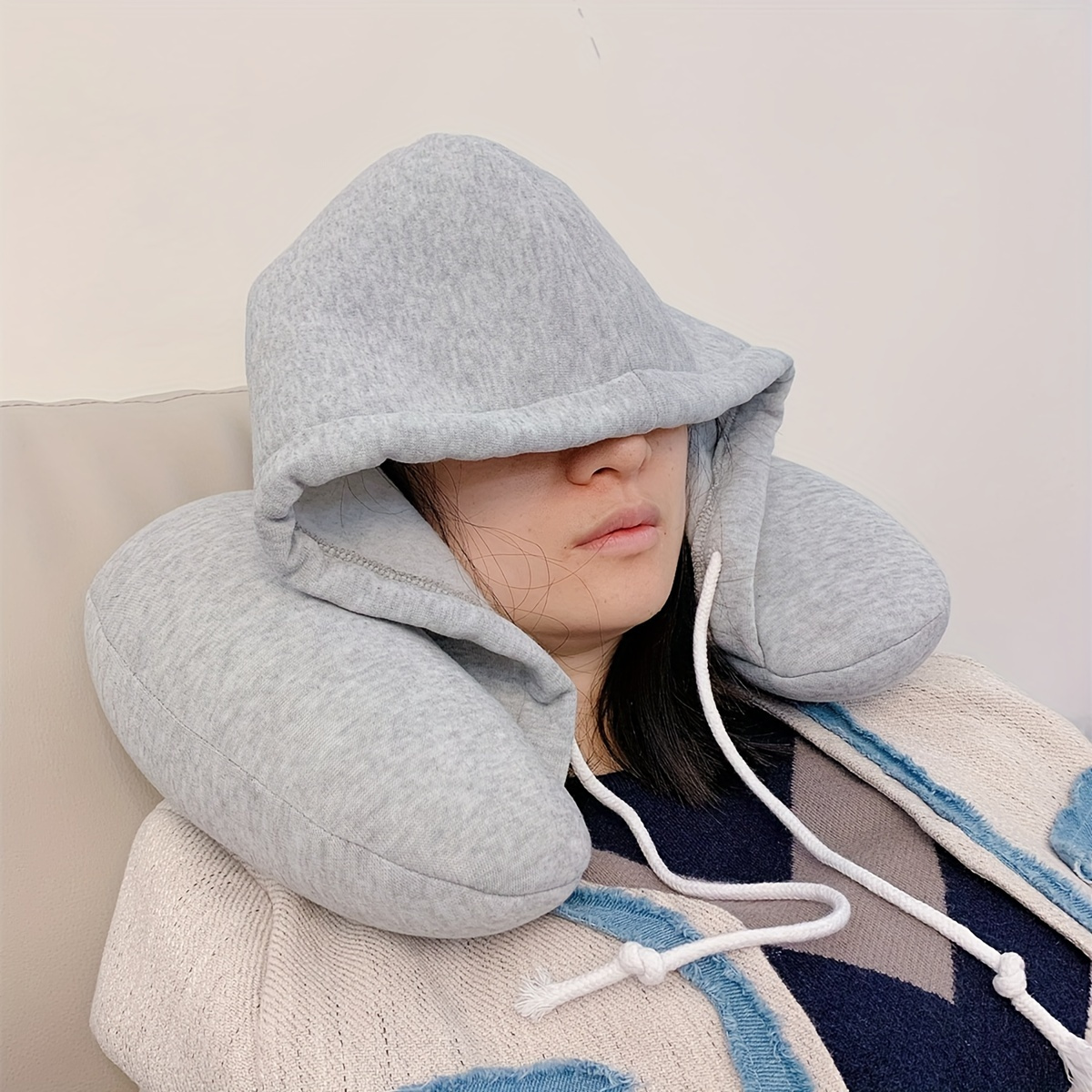 TEMU 1pc Travel Pillow, Particle Hooded U-shaped Pillow, Multifunctional Neck Pillow, Airplane Nap Hooded Neck Pillow