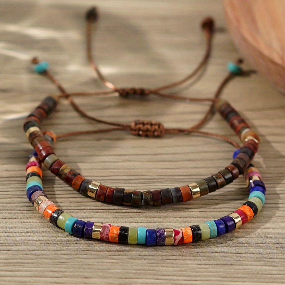 

1pc Bohemian Elegant Adjustable Rainbow Natural Stone Bracelet, Unisex Daily Wear, Perfect Tribal Jewelry, Choose Your Style