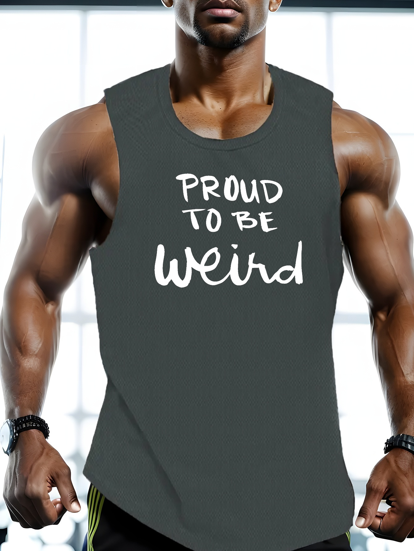 Plus Size Tank Top Men "proud Weird" Graphic Print Temu Australia