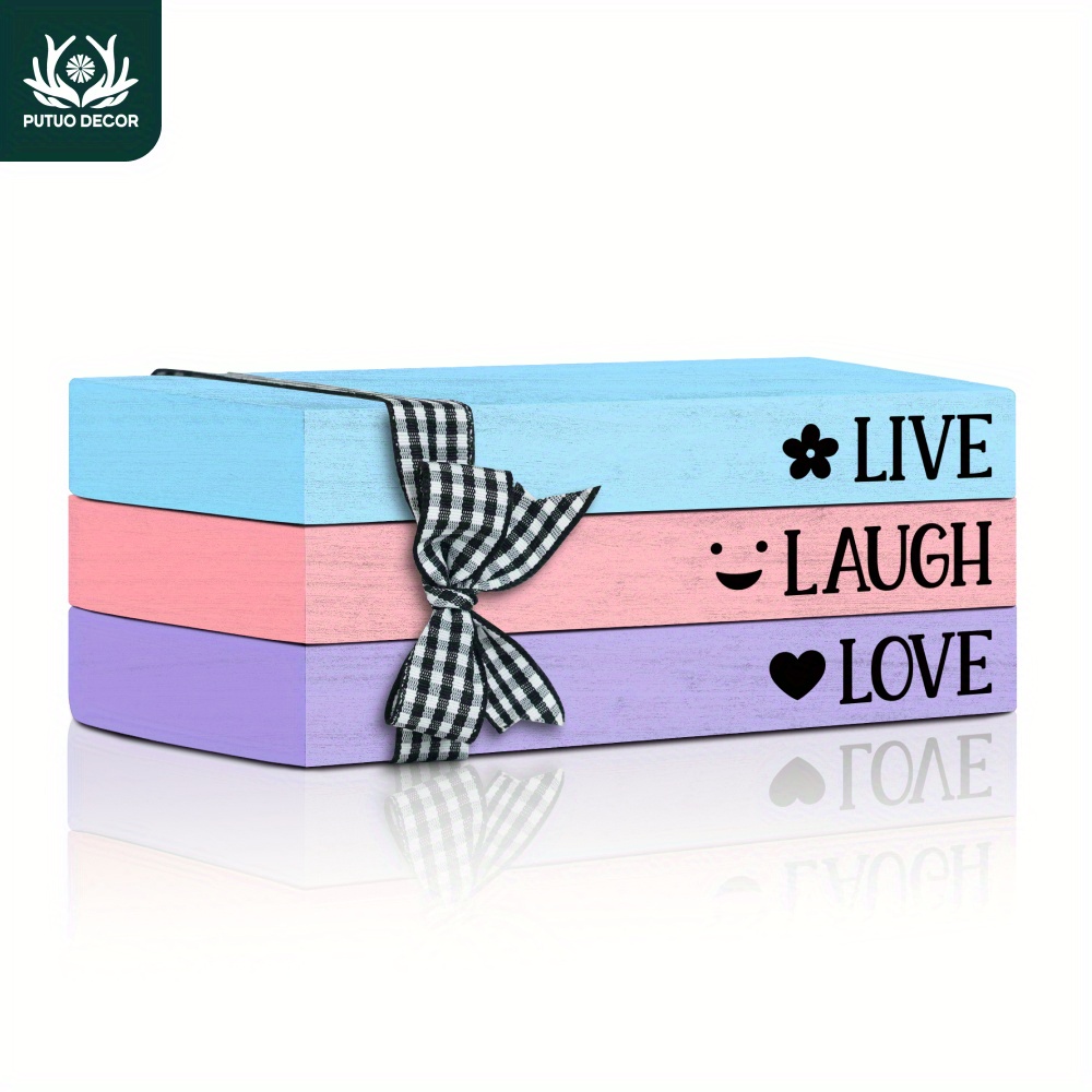 

3pcs Tiered Tray Decor, Live Laugh Love, Wooden Faux Stacked Books Decoration For Home Farmhouse Cafe Coffee Shop, Gifts