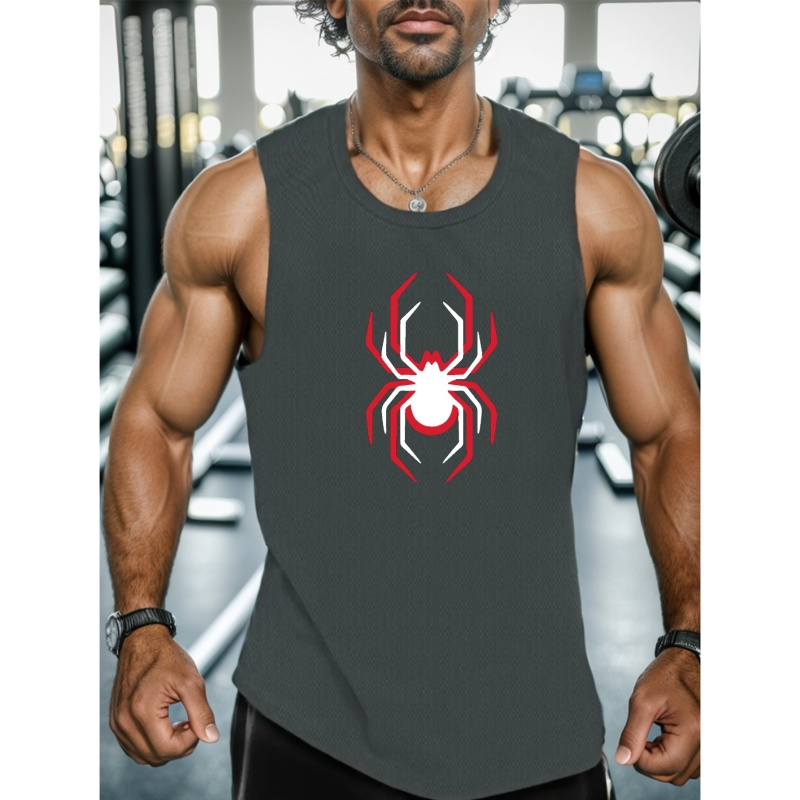 

Spider Print Summer Men's Quick Dry Moisture-wicking Breathable Tank Tops Athletic Gym Bodybuilding Sports Sleeveless Shirts For Workout Running Training Men's Clothing