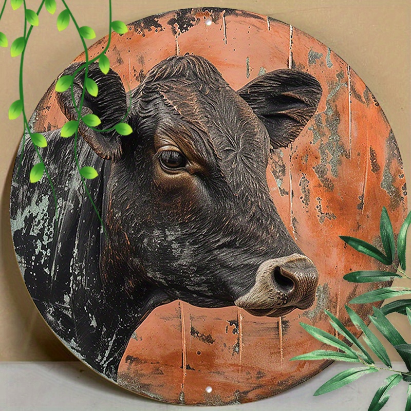 

1pc 8x8inch(20x20cm) Round Aluminum Sign Metal Sign Cow Lover Gift Vintage Wreath Sign For Living Room Bedroom And Office Home Kitchen