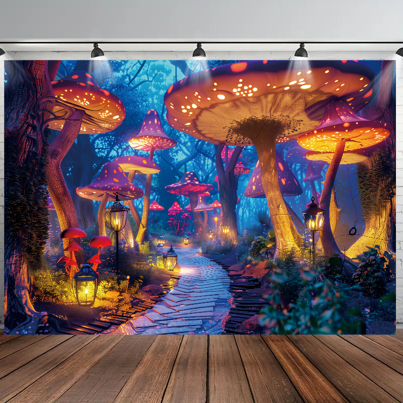 Wall Tapestry Forest Wall Hanging Nature Wall Cloth Spring Mushrooms,fairy  Tale For Kids Bedroom Living Room Dorm Wall Decor,birthday Background,210x1